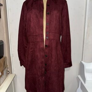 Burgundy Trench Coat with Luxurious Velvet Texture